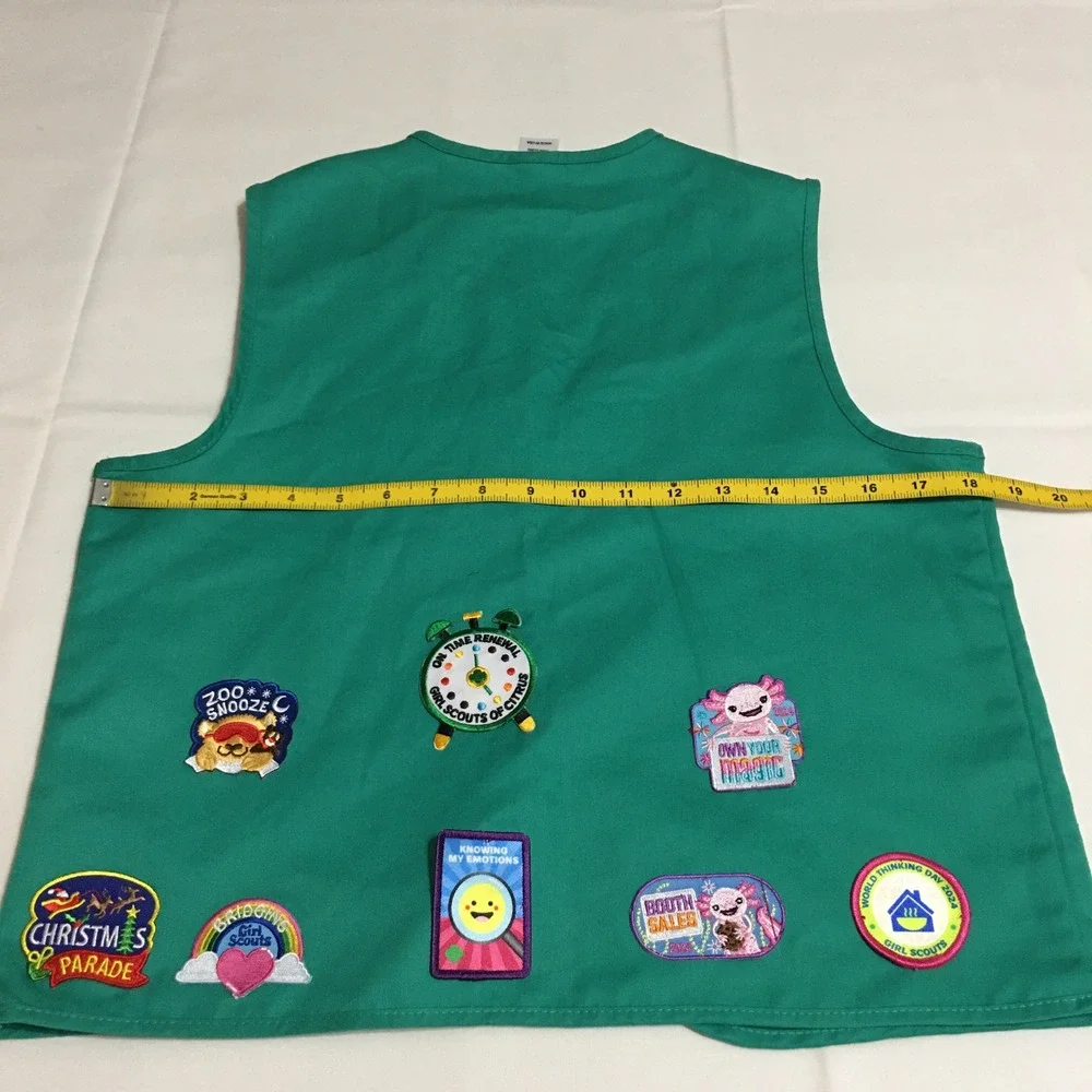 Girl Scouts Uniform Vest Kids Large Green Patches Insignia